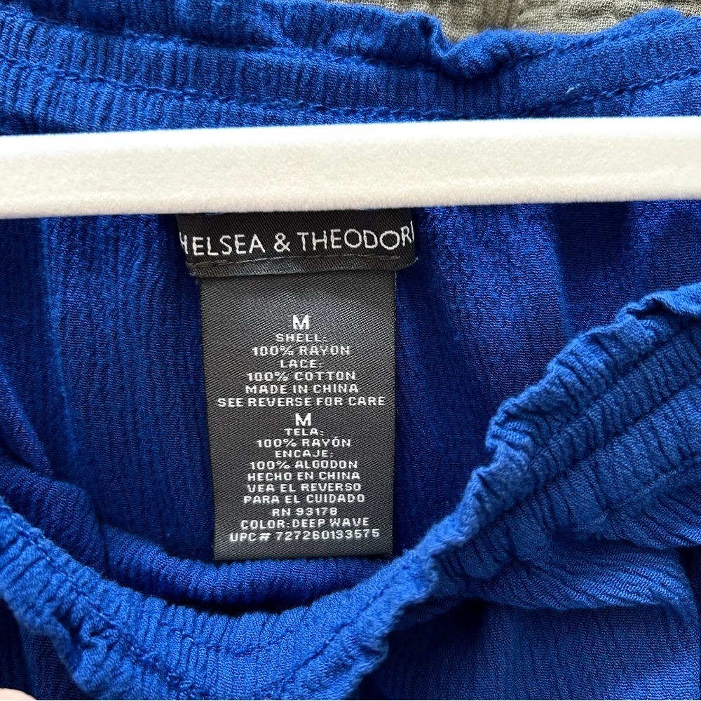 Chelsea & Theodore Royal Blue Lace Crochet Sleeve Peasant Top - Picture 3 of 8